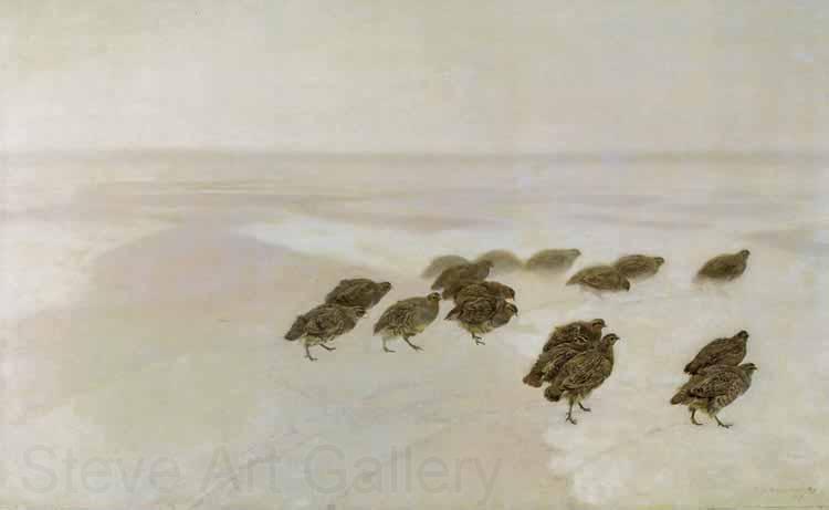 Jozef Chelmonski Partridges in snow Norge oil painting art